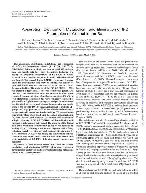 PDF Absorption Distribution Metabolism And Elimination Of 8 2