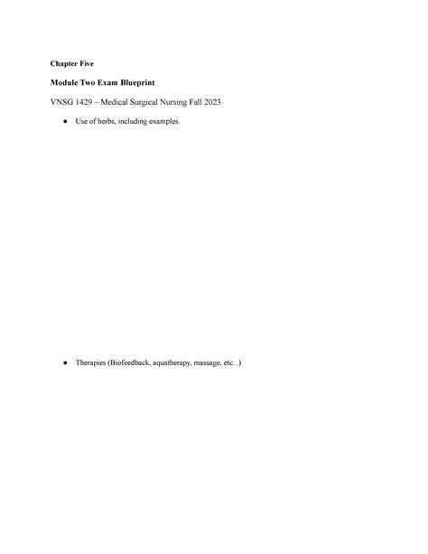 Med Surg And More Chapter Five Module Two Exam Blueprint Vnsg