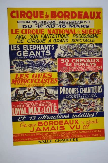 Affiche Ancienne Originale Cirque De Bordeaux Vintage Circus Poster