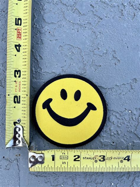 Smiley Face Iron On Patch Classic Round Smile Yellow Black Embroidered