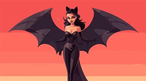 Cartoon Sexy Vampire Woman With Bat Wings Illustration Premium Ai