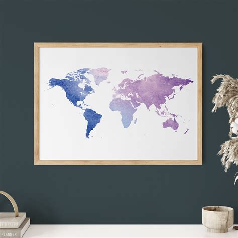 World Map Watercolour Print Watercolor Map Art World Map Etsy Uk