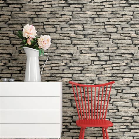 Brewster Wallcovering Ledge Grey Slate Wall Wallpaper Wallpaper