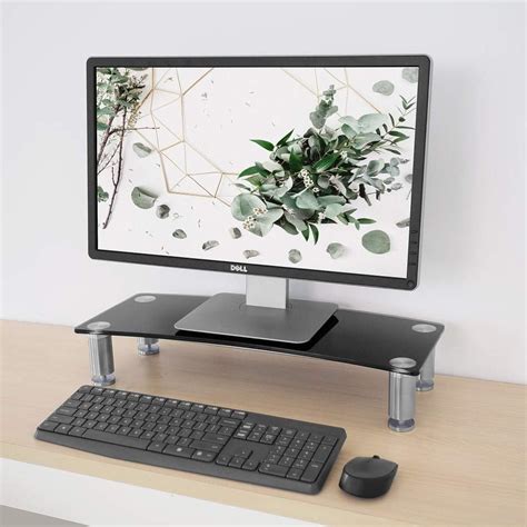 VonHaus Glass Monitor Stand For Desks Height Adjustable Dual Monitor