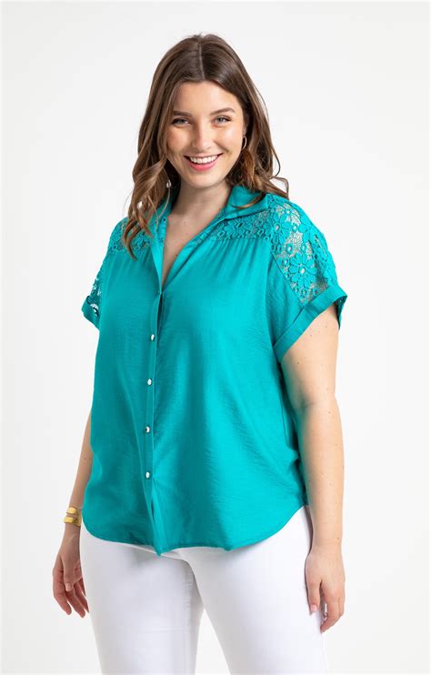 Chemise Avec Dentelle Paules Turquoise Toscane