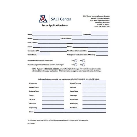 Tutoring Form Template