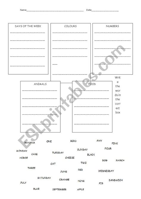 Printable Vocabulary Worksheet