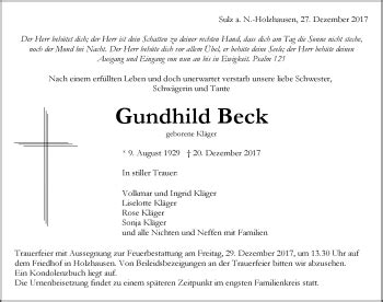 Traueranzeigen von Gunhild Beck Schwarzwälder Bote Trauer