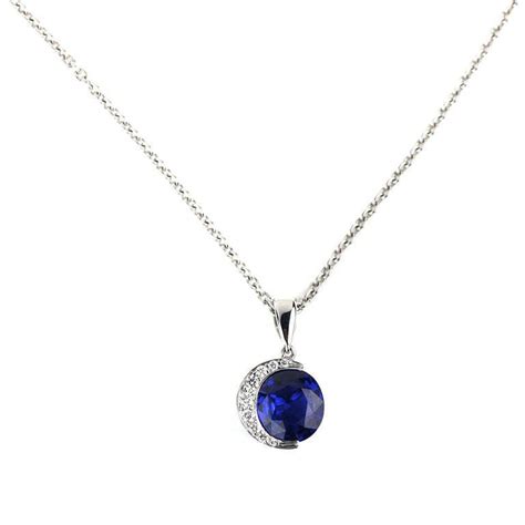 Sapphire Diamond Crescent Moon Pendant From A Unique Collection Of