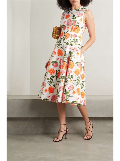 Orange Mara Floral Print Faille Midi Dress Emilia Wickstead Net A