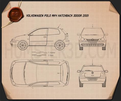 Volkswagen Polo Mk4 3 Door 2001 Blueprint Hum3d