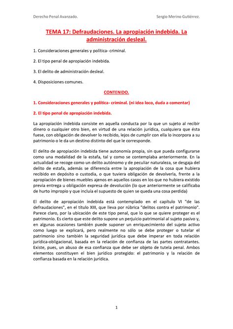 Apuntes Primera Parte De Derecho Penal Tema Defraudaciones La