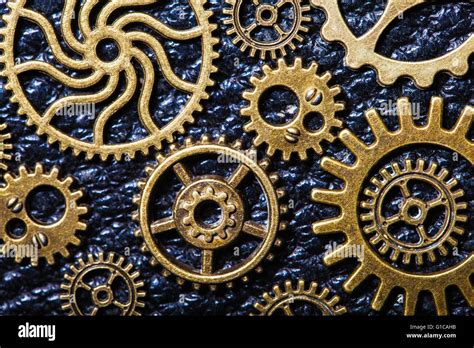 Steampunk Mechanical Cogs Gears Wheels On Leather Background Stock