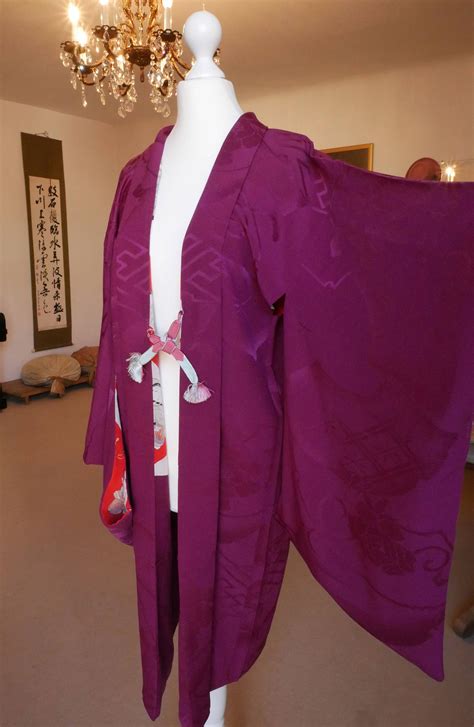 Vintage Long Haori In Purple With Beautiful Lining Kimono Etsy 着物