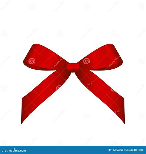 Vector Shiny Red Satin Gift Bow Close Up Isolated On White Background