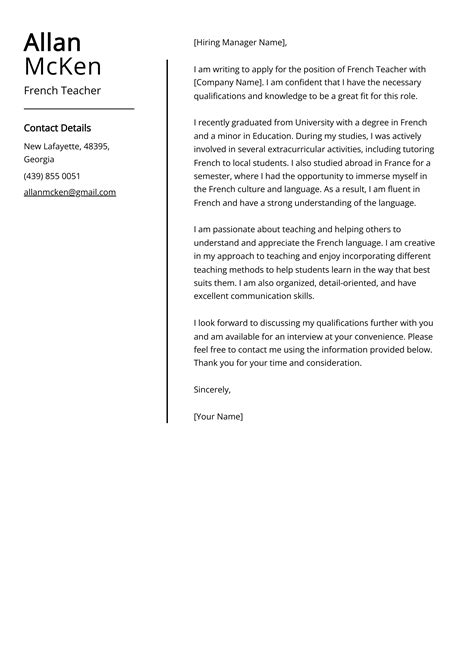 French Teacher Cover Letter Example Free Guide