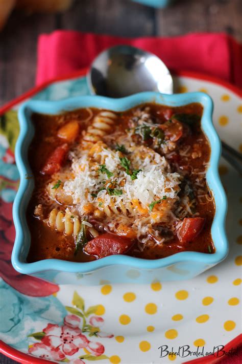 Cheesy Lasagna Soup Baked Broiled And Basted