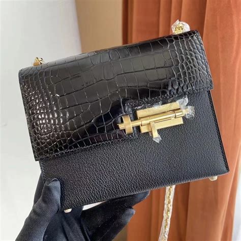 Kuwait Dhabi Hermes Verrou Mini Touch Noir Crocodile Chevre