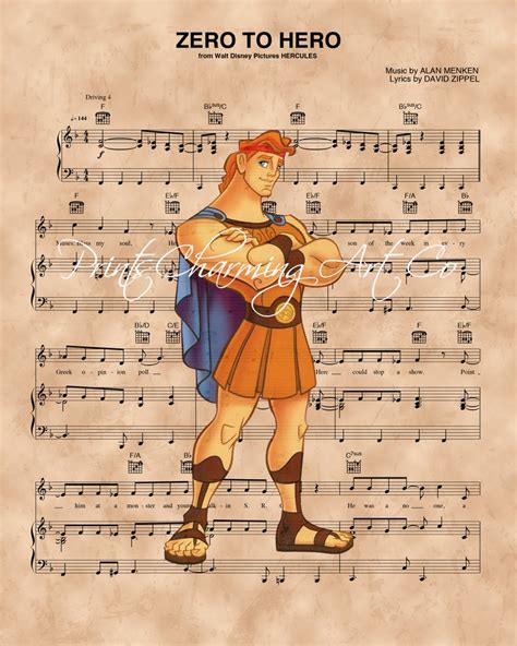 Hercules Zero To Hero Sheet Music Art Print Disney Nursery Etsy