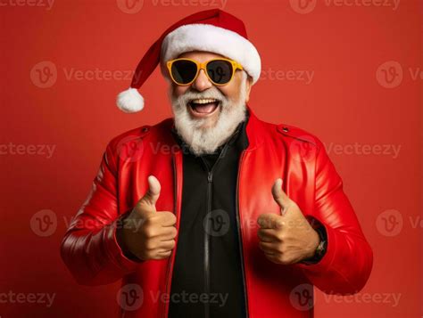 Man Dressed As Santa Claus In Playful Pose On Solid Background AI