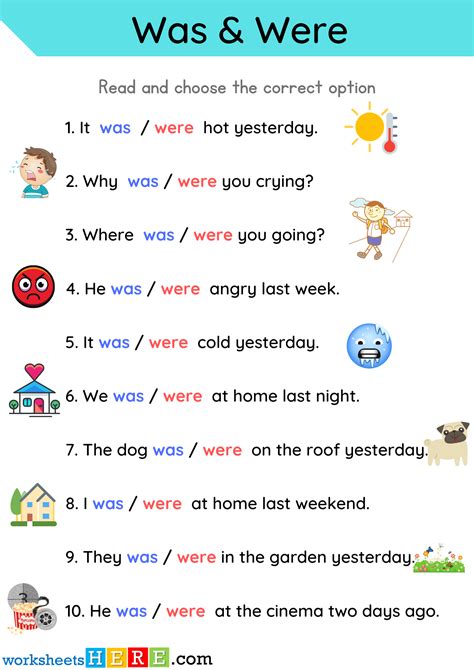 Was And Were Quiz With Pictures And Answers Pdf Worksheet For Kids