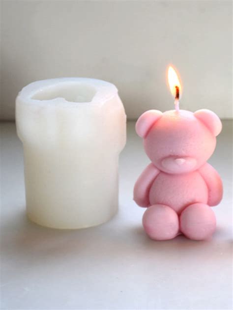 Silicone Candle Molds Baby Shower Gender Reveal Bear Design Pillar