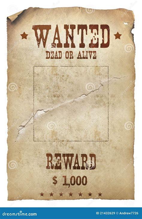 Wanted Dead Or Alive Blank Poster Template Cartoon Vector