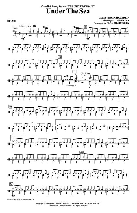 Under The Sea Arr Alan Billingsley Drums By Alan Menken Sheet