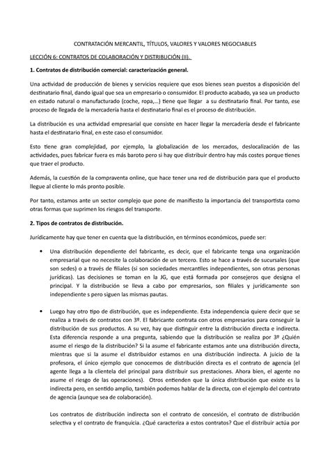 Lección 6 ContrataciÓn Mercantil TÍtulos Valores Y Valores Negociables LecciÓn 6