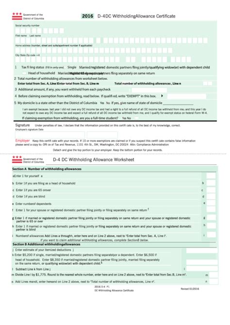 Washington Dc Income Tax Withholding Form WithholdingForm