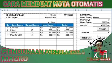 Tutorial 34 Mudah Membuat Nota Di Excel Youtube