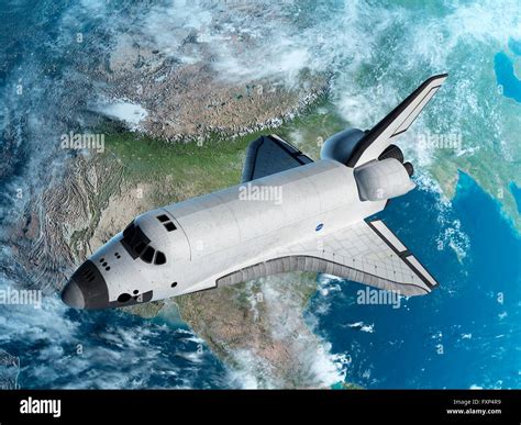 Space Shuttle Above The Earth Computer Illustration Stock Photo Alamy