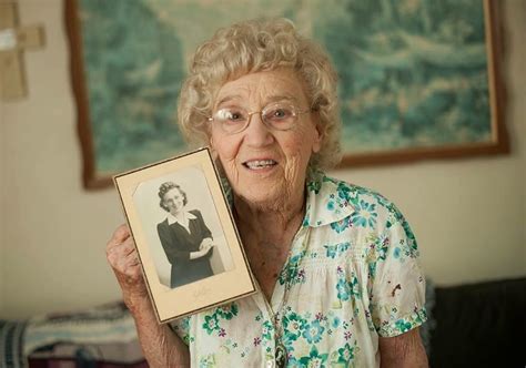 My 94 Year Old Grandma Holding A Pic When She Was 28 Same Age I Was