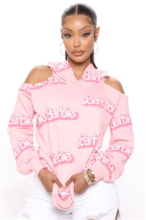 Barbie Logo Cold Shoulder Hoodie Pink Combo Fashion Nova Screens Tops And Bottoms Fashion