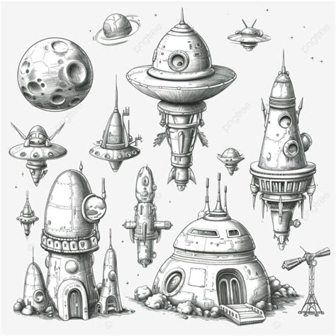 Ground Satellite Doodle Space Wars Alien Collection Set Sticker