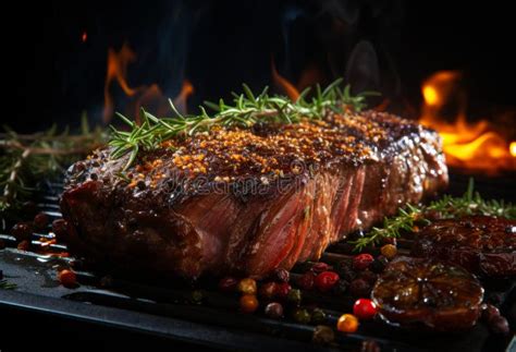 A Sizzling Steak Grilling Over An Open Flame Stock Photo Image Of