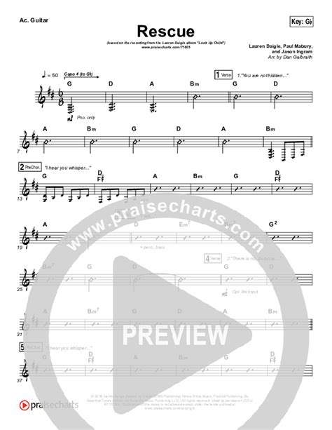 Rescue Acoustic Guitar Sheet Music PDF Lauren Daigle PraiseCharts