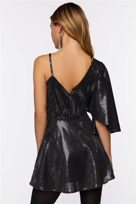 Forever 21 Sequin Asymmetrical Mini Dress Black Silver Forever21usa