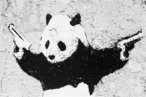 最高級のスーパー バンクシー アートパネル Banksy 絵 展示用フック付きキャンバスジークレ Banksy パンダ ガンズ Panda