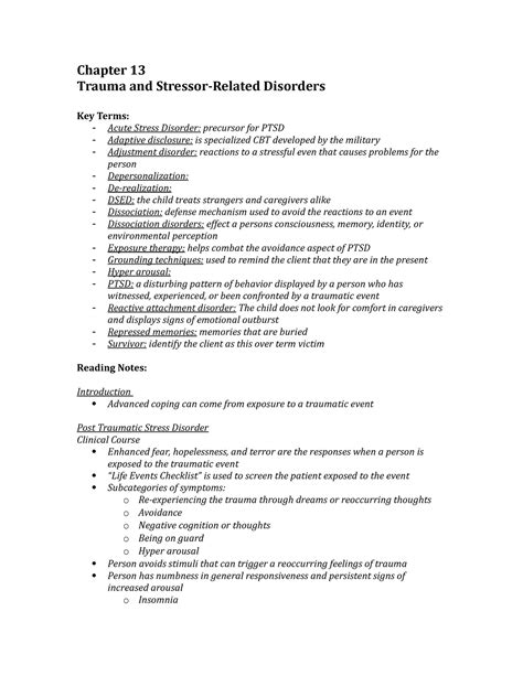 Chapter Trauma And Stressor Disorders Notes Chapter Trauma