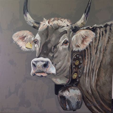 A Painting Of A Cow With Horns On It S Head And An Ear Ring