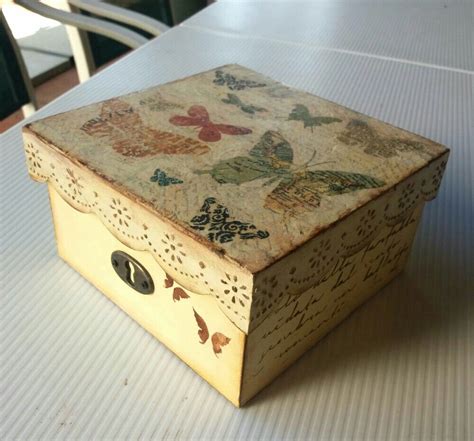 Caja De Madera Decorada Con Servilletas Stencil Y Textura Mis