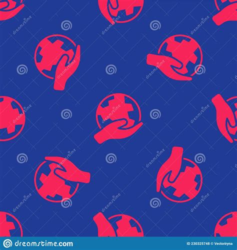 Red Human Hand Holding Earth Globe Icon Isolated Seamless Pattern On