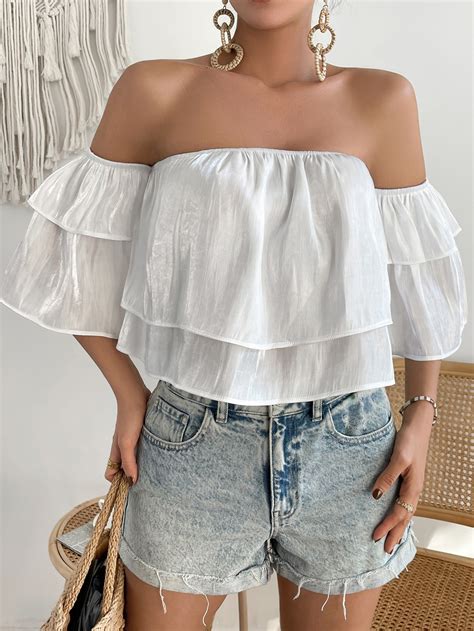 SHEIN WYWH Off Shoulder Ruffle Trim Blouse SHEIN USA