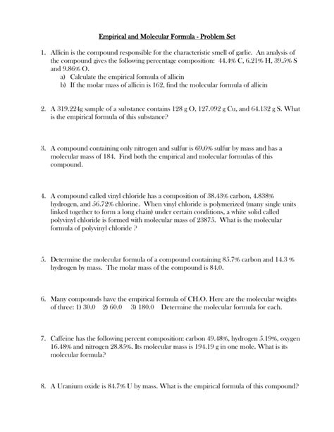 Empirical Formulae 1 Chemsheets