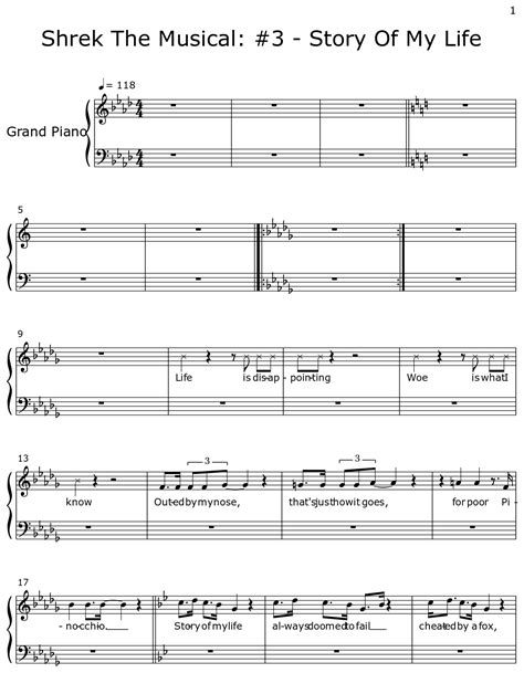 Shrek The Musical 3 Story Of My Life Sheet Music For Piano