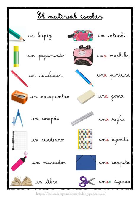 Cartel De Aula Con El Vocabulario Del Material Escolar Para La Clase De