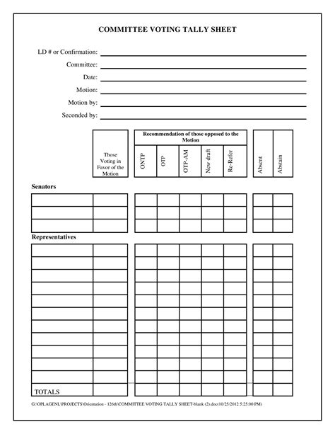 Tally Sheet Printable