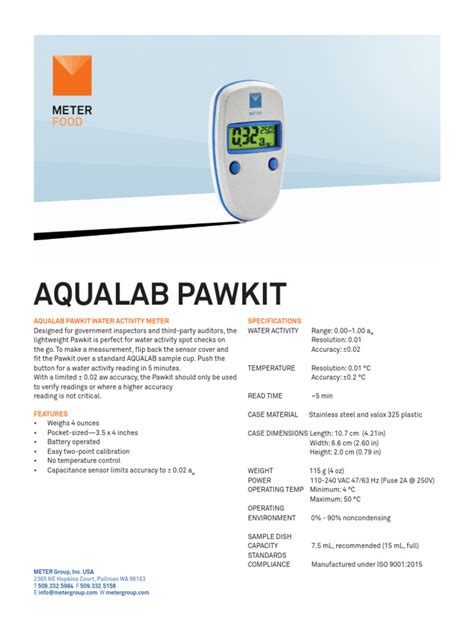 Aqualab PAWKIT - METER Food Spec Sheet | PDF