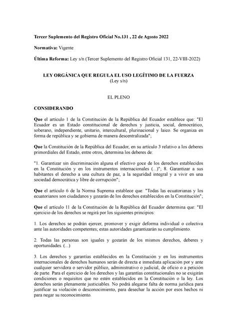 Ley Orgánica que regula el Uso Legítimo de la Fuerza Concordancias